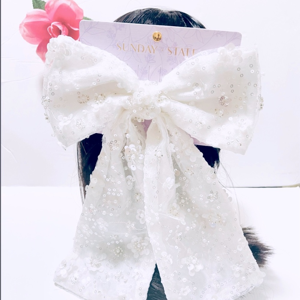 Beautiful White Sequin Bow Hair Accessory for bride bride girl wedding